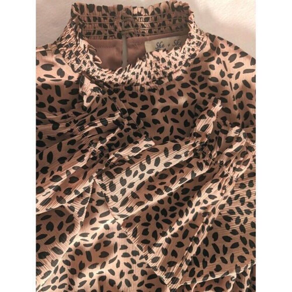 Woman's She + Sky Summer Long Sleeve Dress, Size Small, Rosebrown & Black